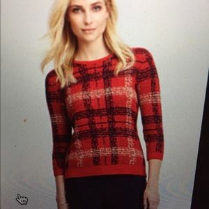 Wool plaid sweater with 3/4 sleeves